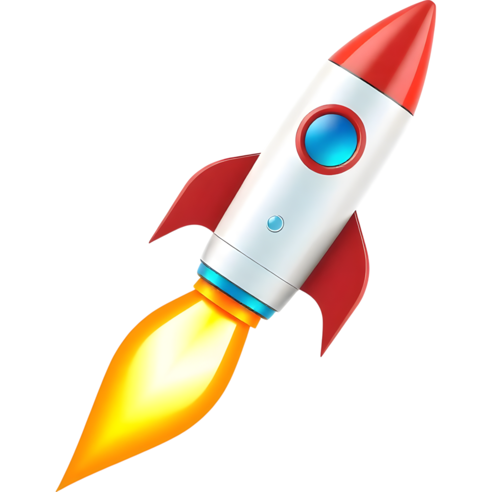 Red rocket launching into space png