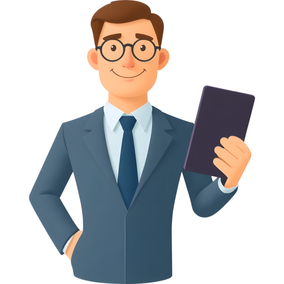 Smiling Man Holding Digital Tablet png