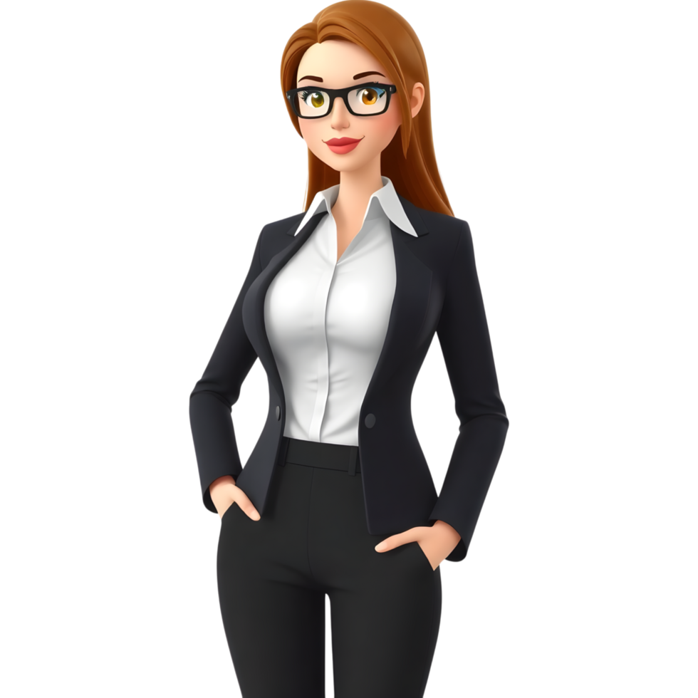 Businesswoman in Black Suit Hands in Pockets png