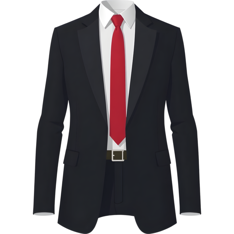 Classic Black Business Suit and Red Tie png