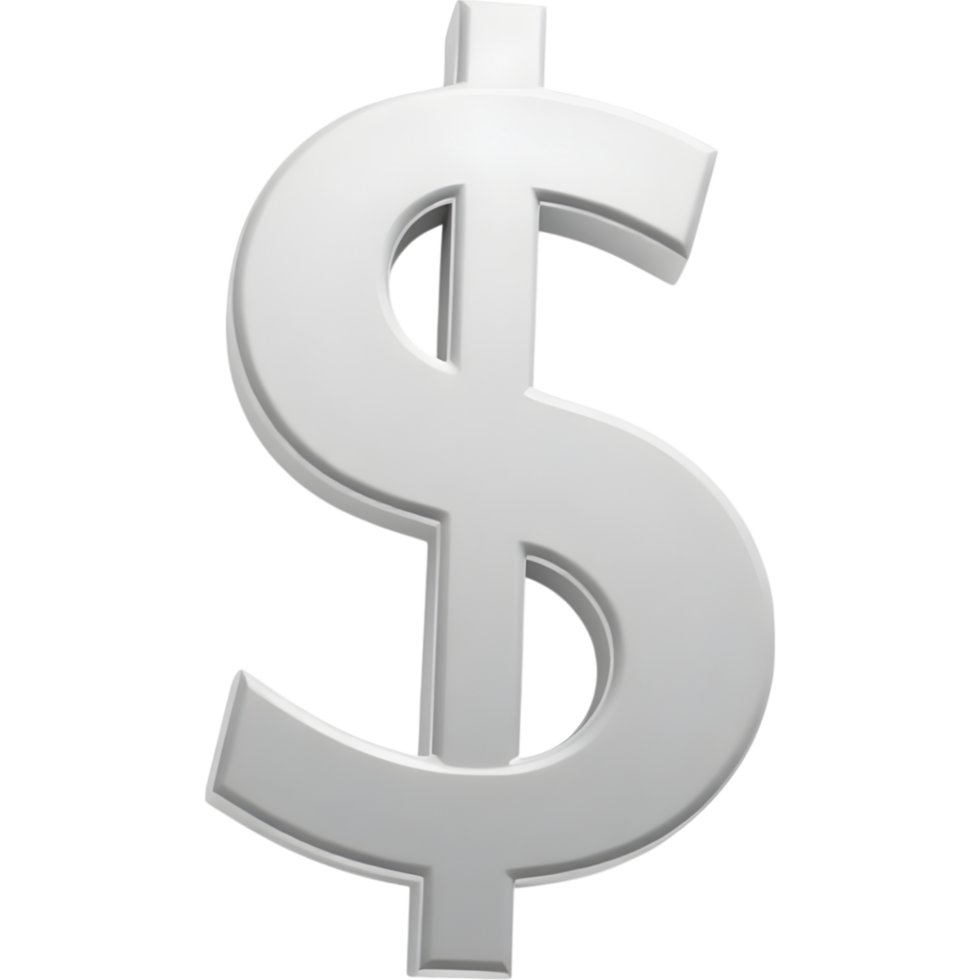 Silver dollar sign 3D render png