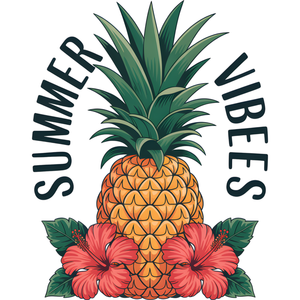 Summer Vibes with Pineapple and Flowers png