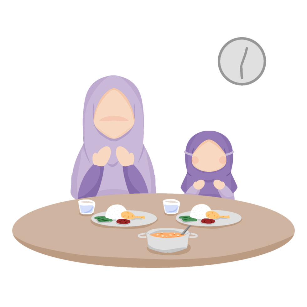 A woman and her child sitting at a table with food png