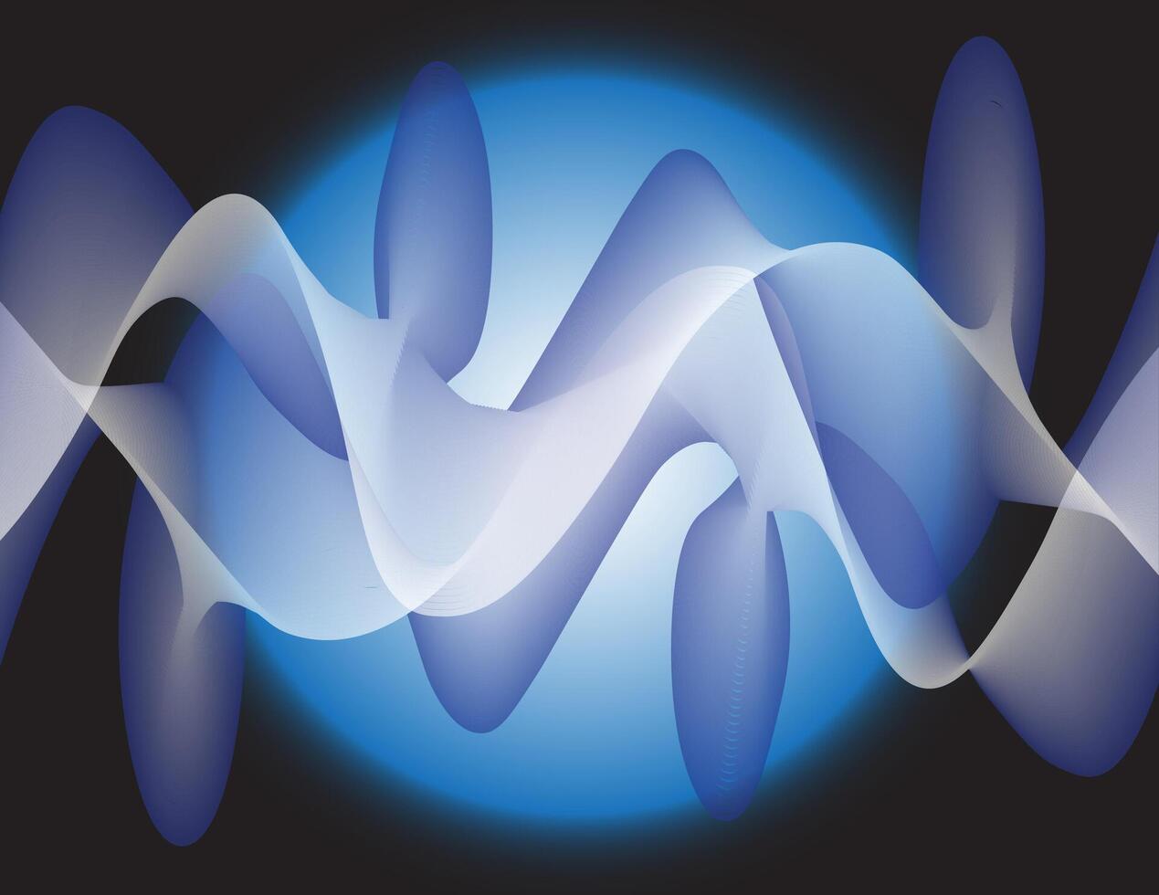 Abstract background with blue and white waves flowing in front of a light blue circle. These waves create a dynamic and rotating effect vector