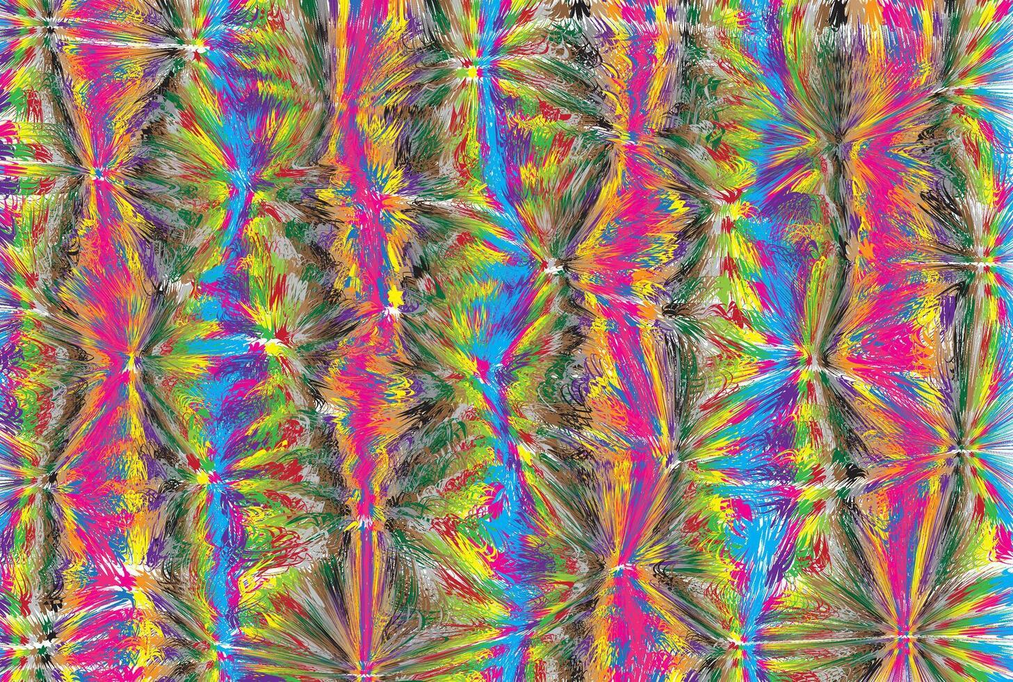 Abstract design with a star-like radial pattern. This design has a bright color palette. The strokes appear textured and somewhat chaotic vector