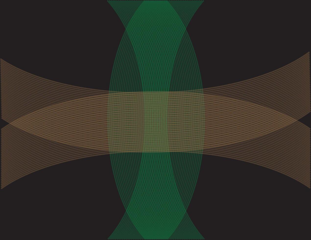 The curved green and brown line pattern forms a flower-like or lens-like symmetry on a black background, creating a geometric and modern impression vector