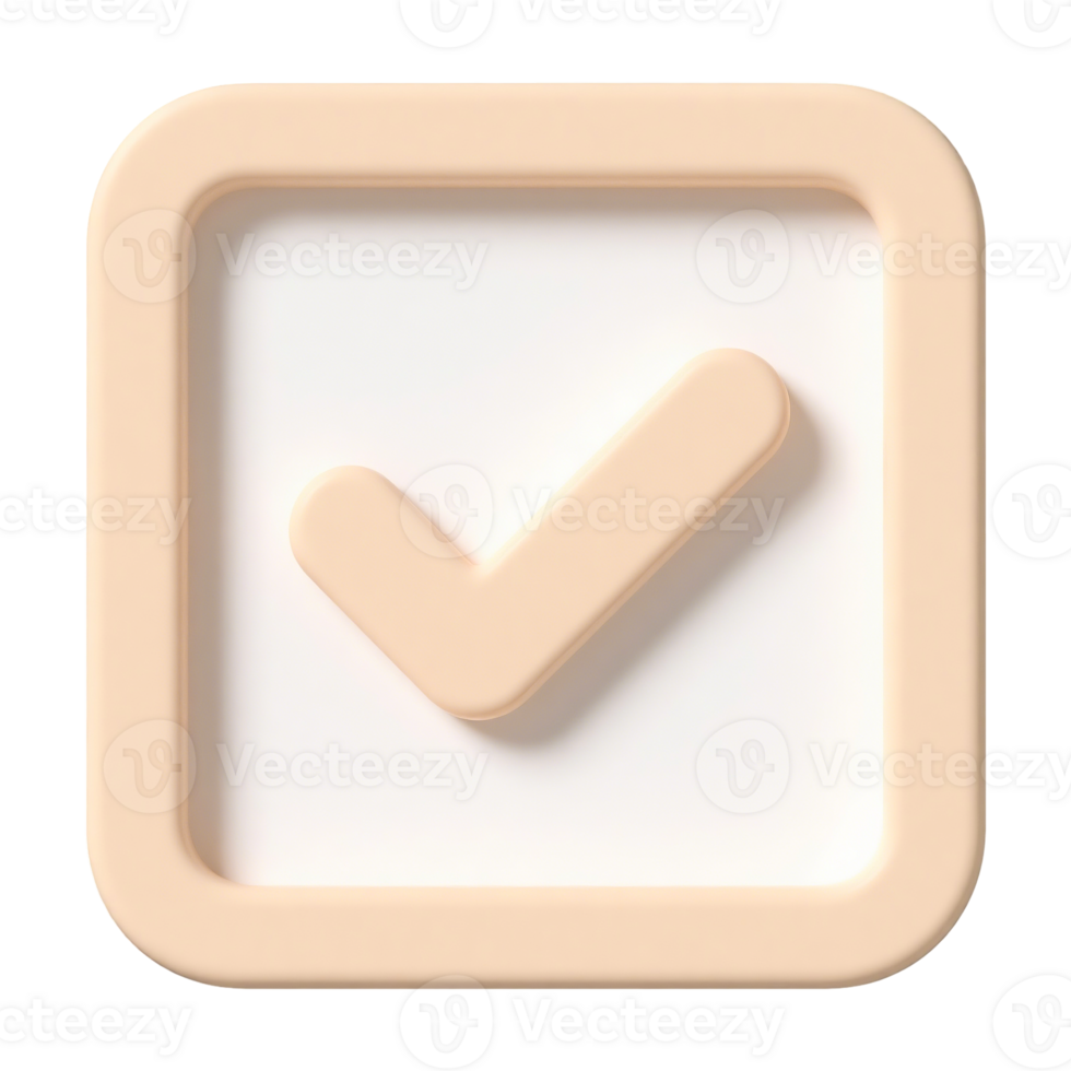 3D rendered peach checkmark icon inside a square. png