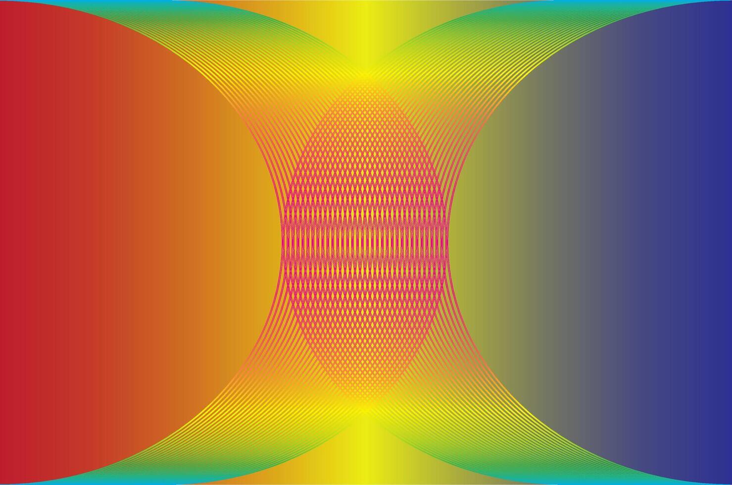 An abstract image with red to blue gradient and a symmetrical line pattern in the middle, forming a dynamic visual effect like a yellow glowing hourglass vector