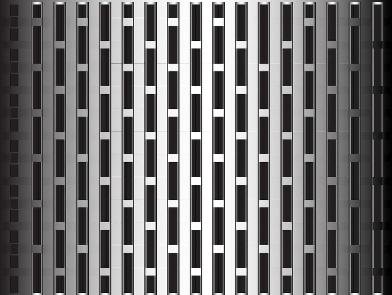 Symmetrical black and white vertical pattern, resembling a grid or bars with light gradation from the center to the edges which gives a three-dimensional effect vector