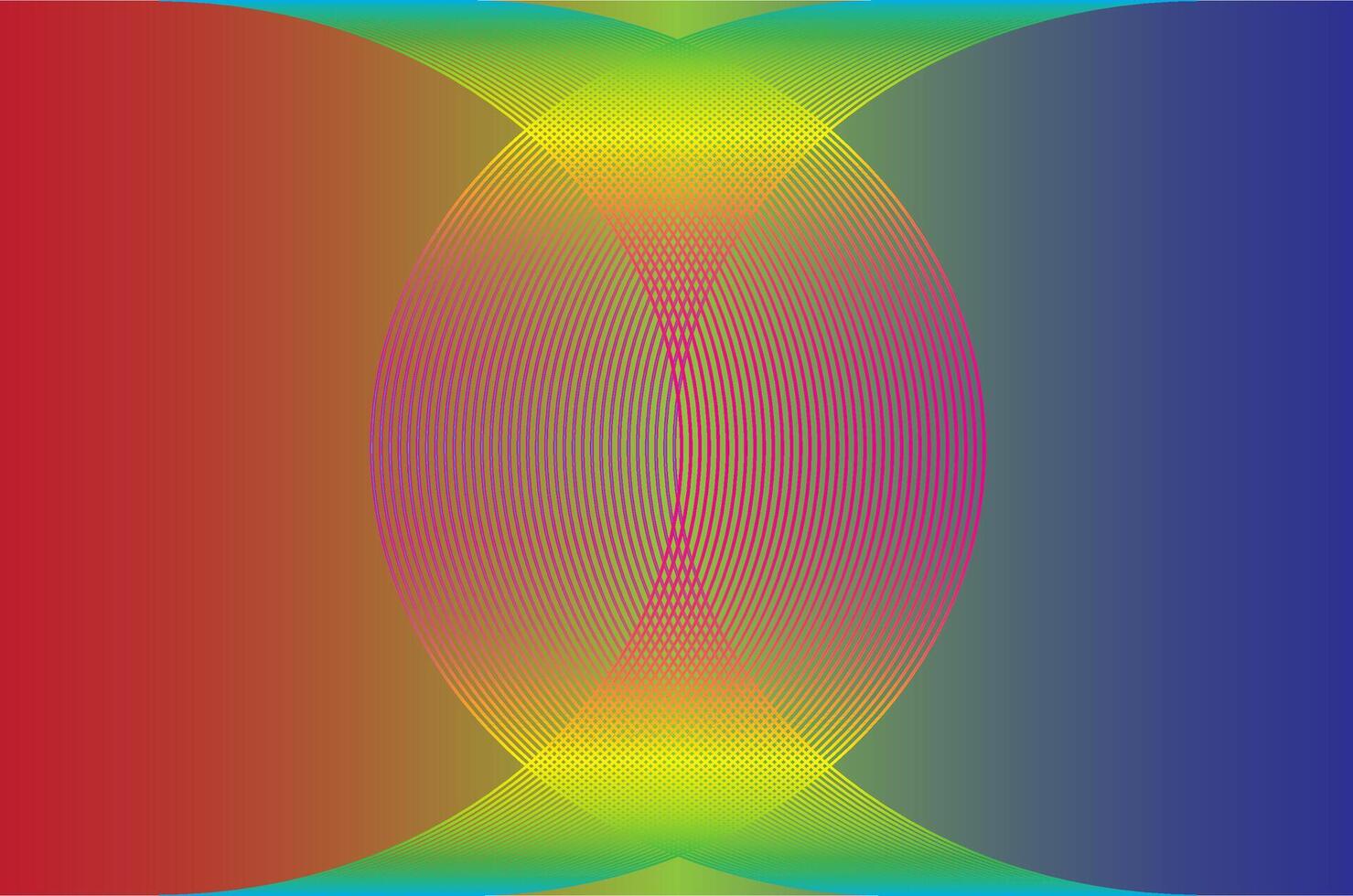 A colorful abstract image with red to blue gradients and a symmetrical curved pattern in the center, creating a mesmerizing, luminous lens-like optical effect vector