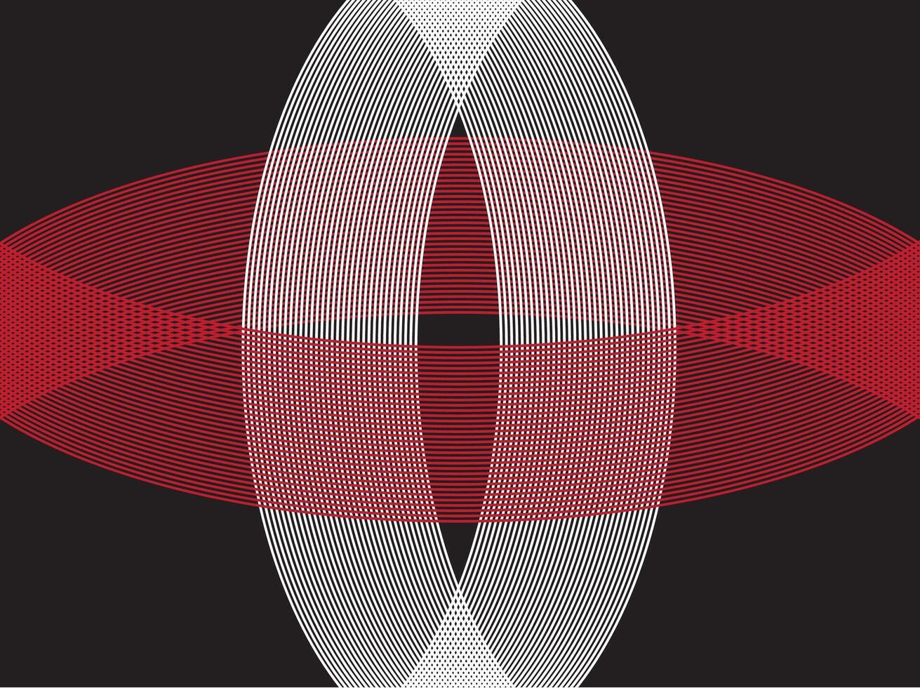White and red curved lines form a symmetrical pattern resembling an eye or abstract flower on a black background, creating a dynamic and bold impression vector
