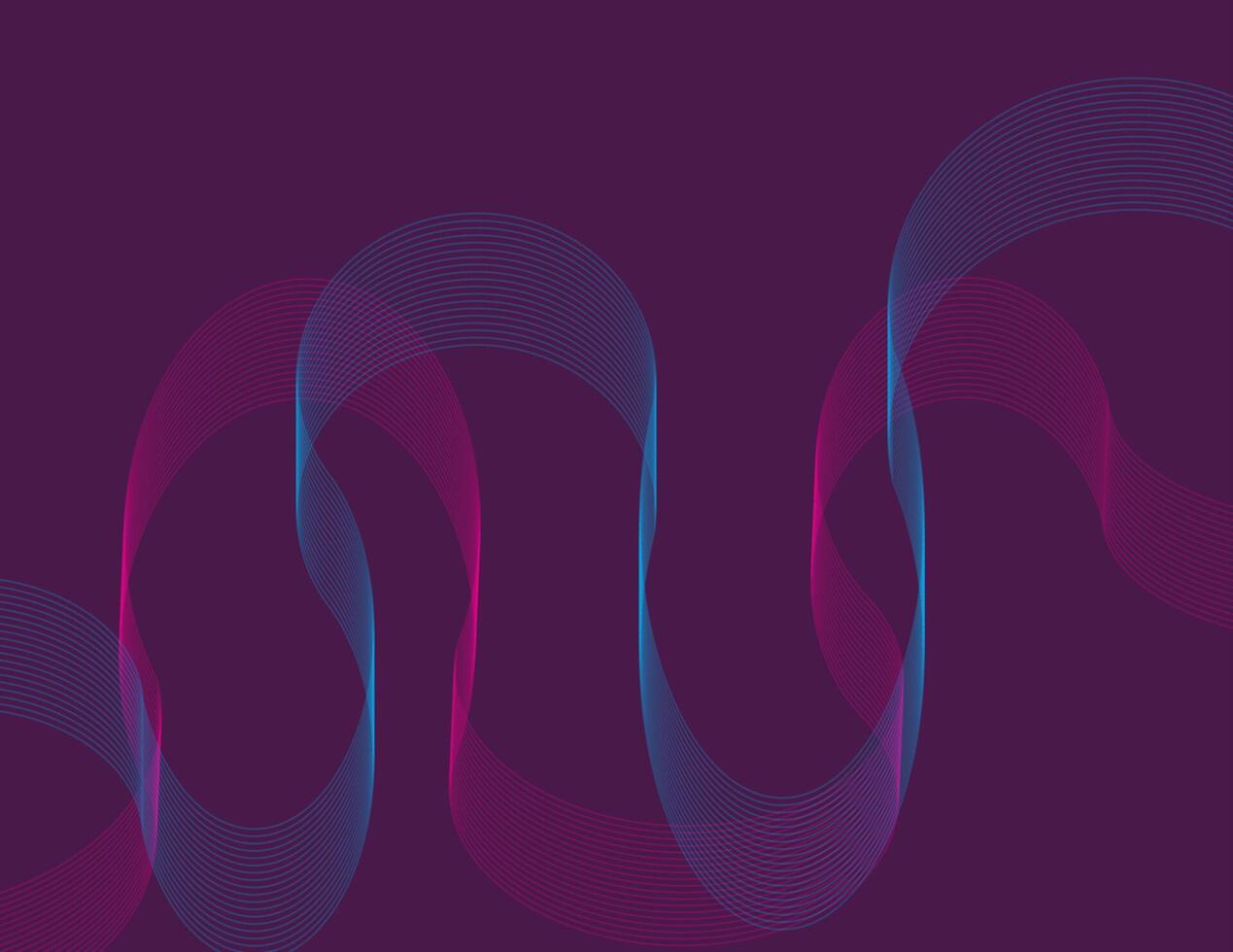 Blue and magenta gradient curved lines form an abstract pattern on a dark purple background, creating a futuristic and dynamic visual effect vector