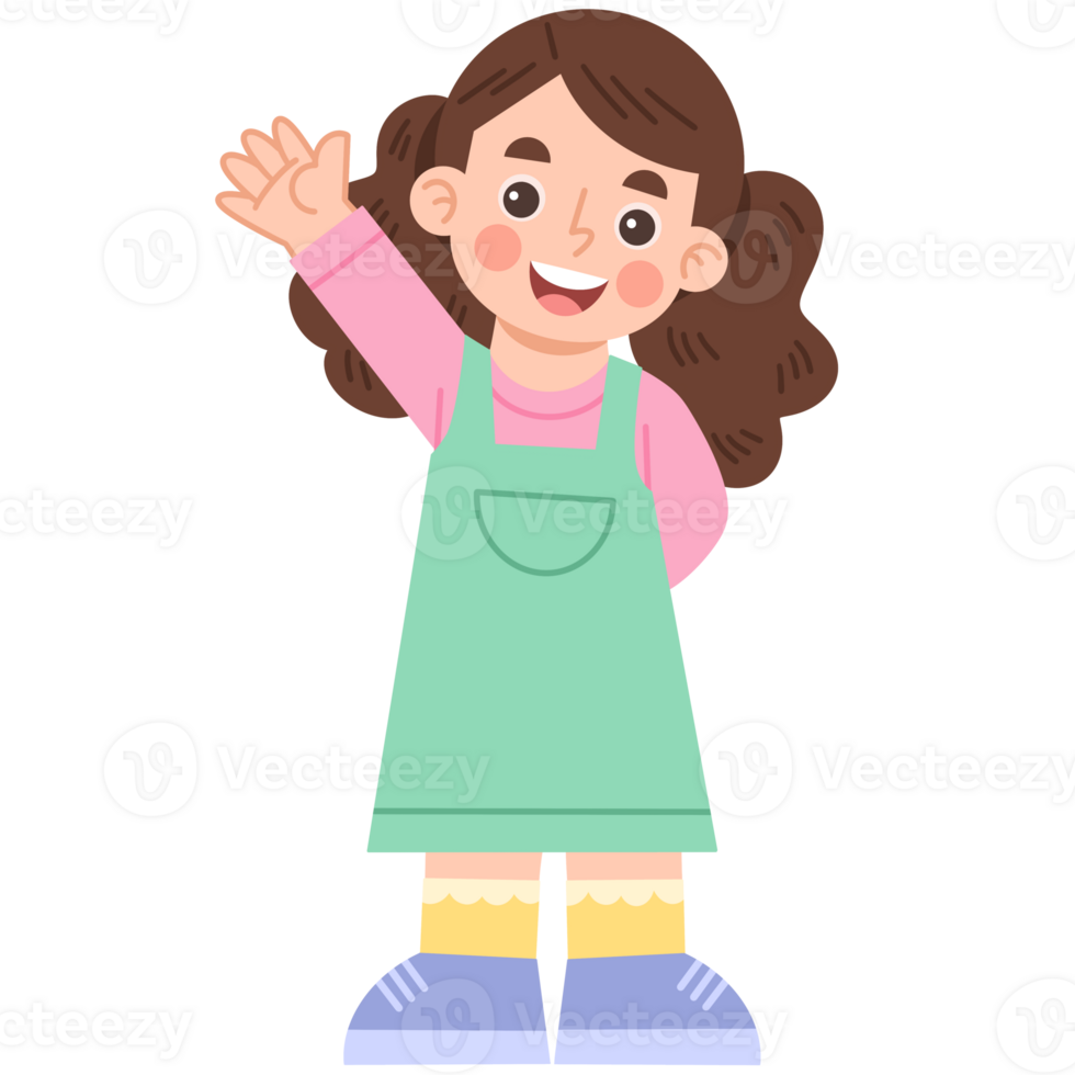 Illustration of a cheerful little girl waving png