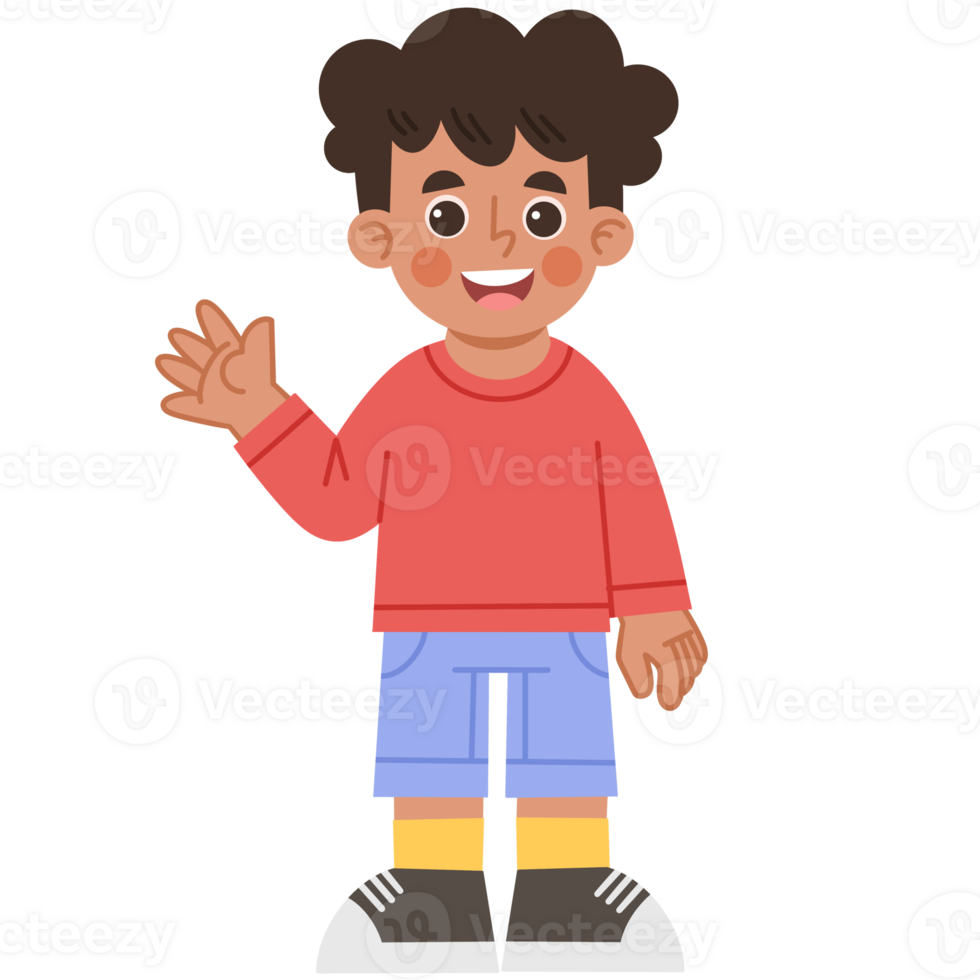 Illustration of a cheerful little boy waving png