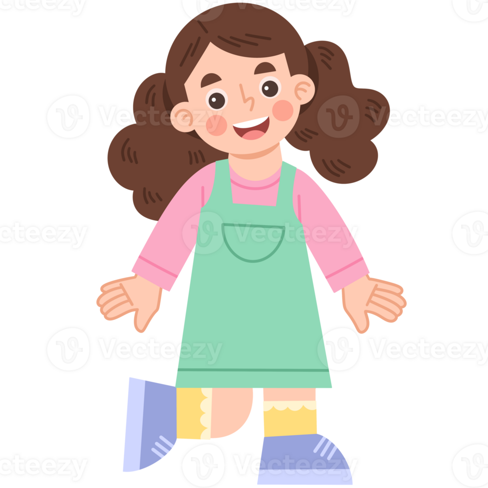 Illustration of a cheerful little girl walking png