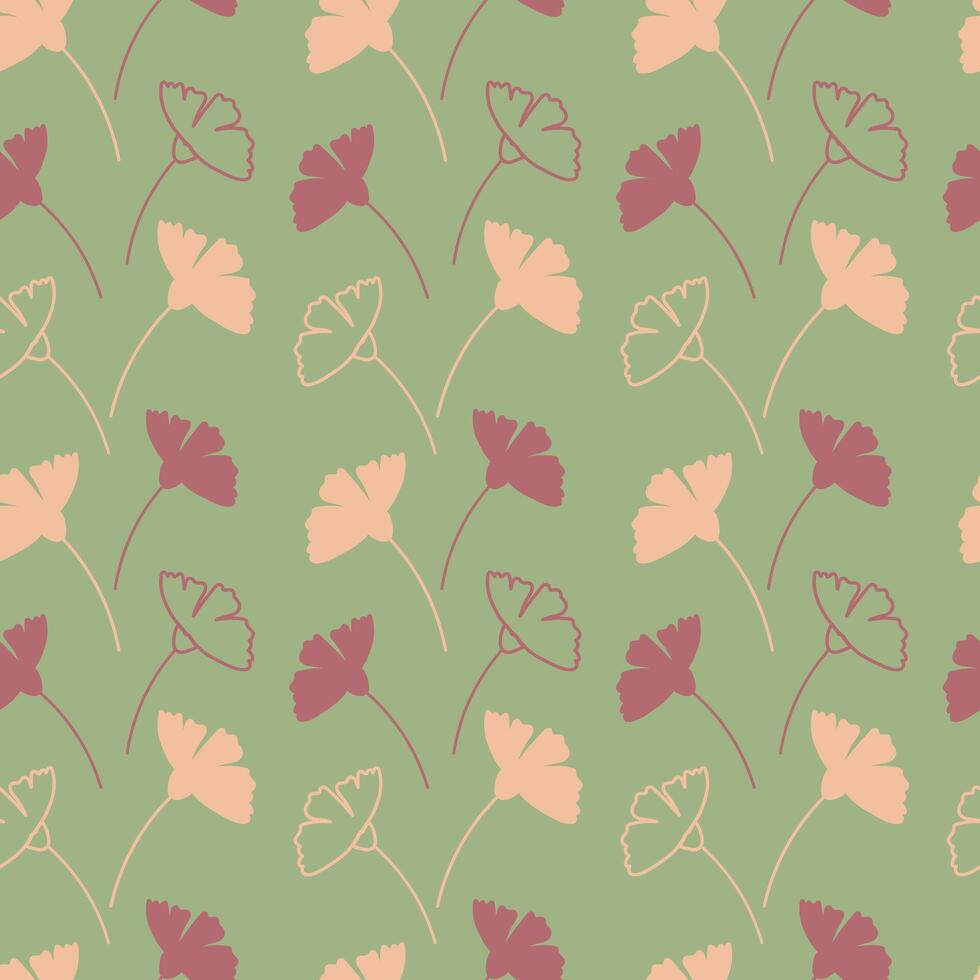 Colorful floral pattern with pink and cream flowers on a soft green background vector