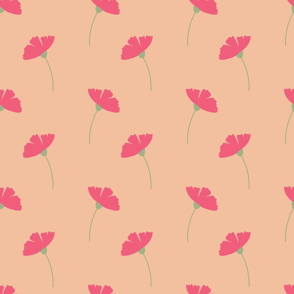 Vibrant pink flowers against a soft peach background create a cheerful and lively decorative pattern for various uses vector