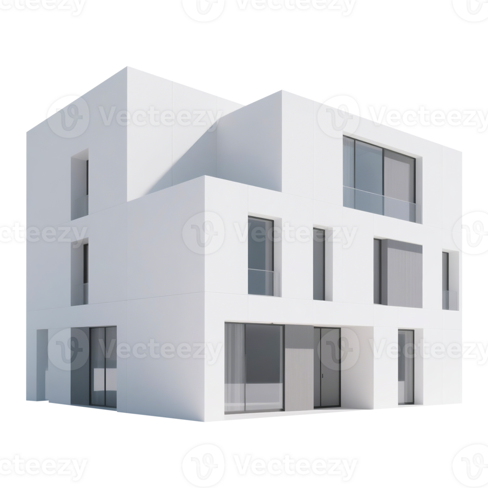 Modern White Geometric House with Large Windows png