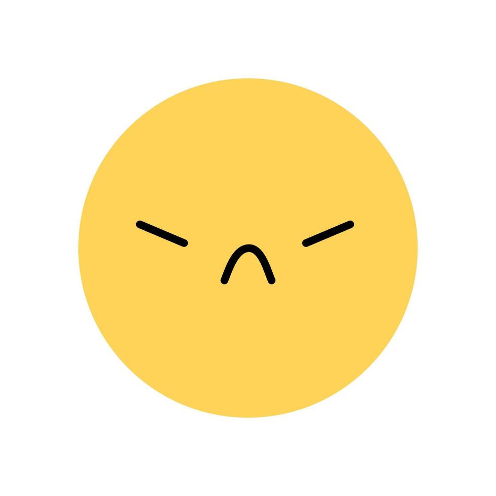 Yellow smile icon with displeased facial expression. Character with angry mood isolated on a white background. flat illustration. Perfect for social media, stickers. vector