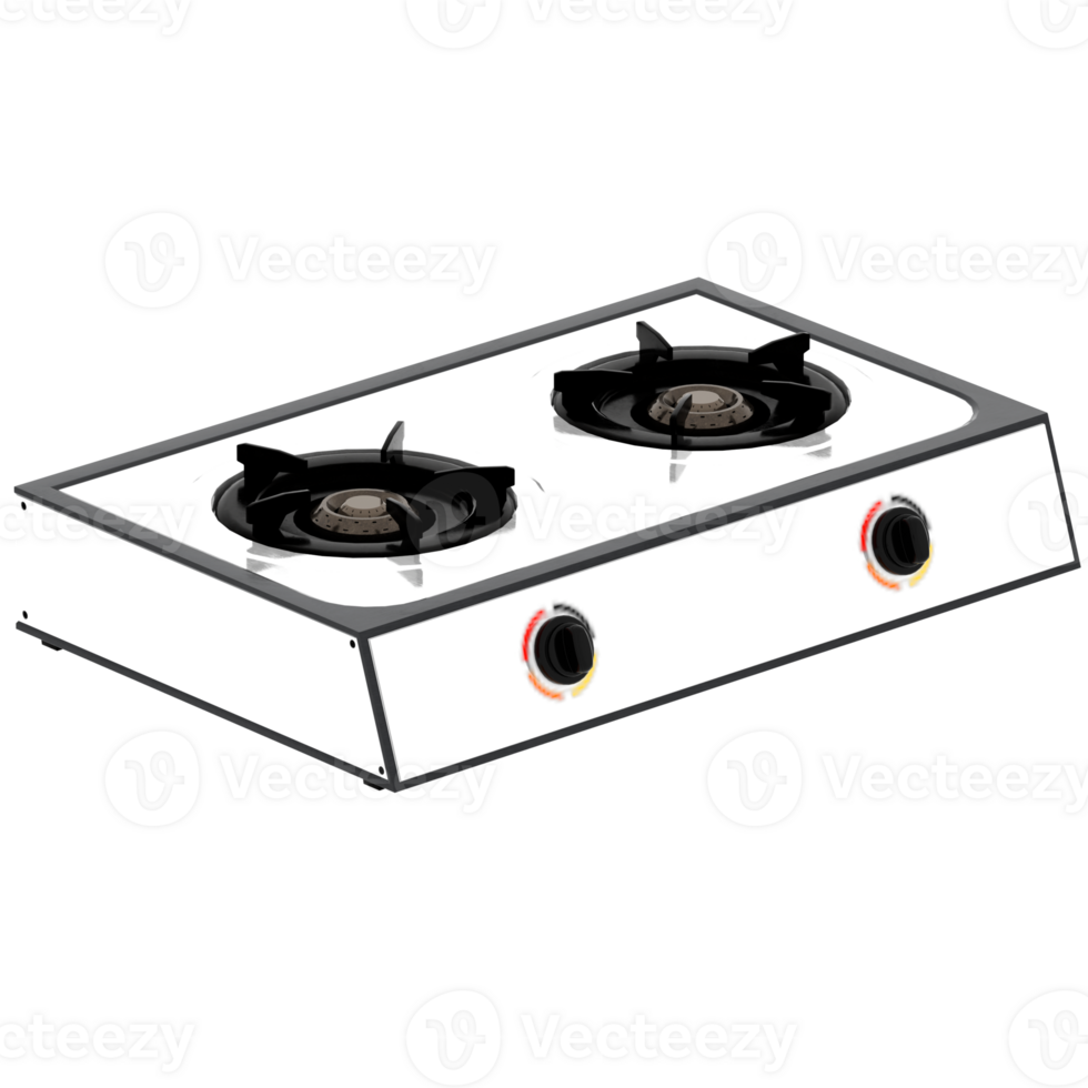 Render tabletop double burner stove with transparent background png
