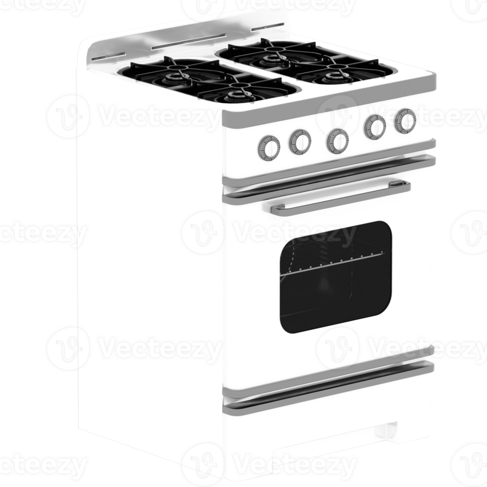 3d render white vintage gas oven with transparent background png