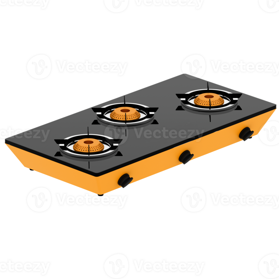 3d render orange gas stove with transparent background png