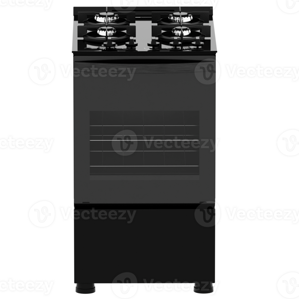 Render compact gas range oven with transparent background png