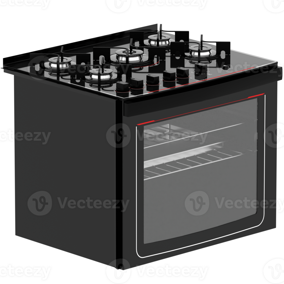 3d render five burner stove oven with transparent background png