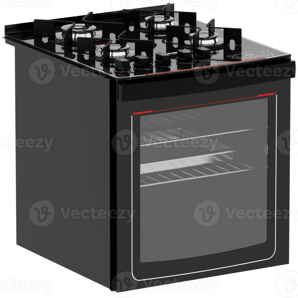 3d render gas oven stove black with transparent background png