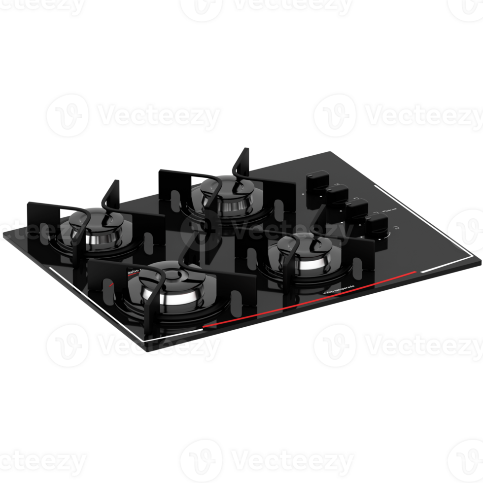 Render kitchen hob modern black with transparent background png