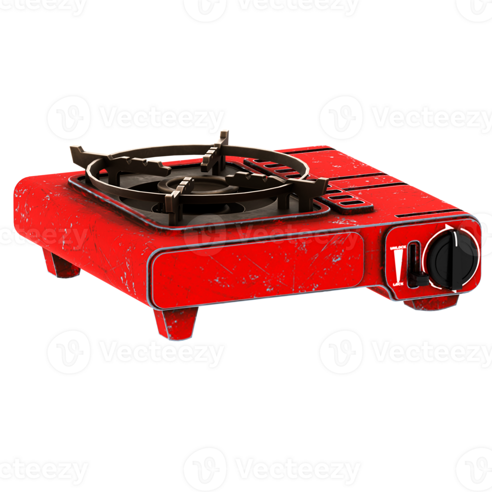Render portable gas stove red rugged with transparent background png