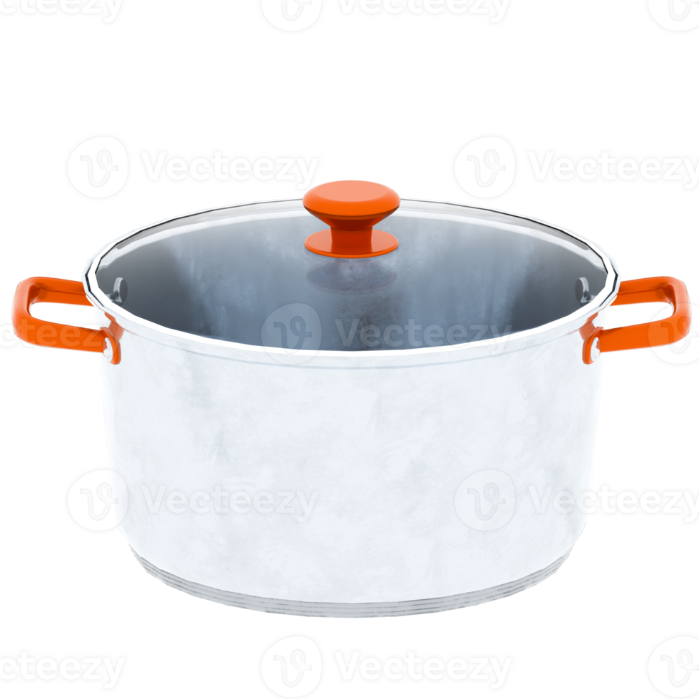 Render cooking pot with orange handles with transparent background png