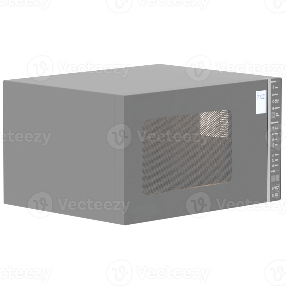 Render black microwave oven front view with transparent background png