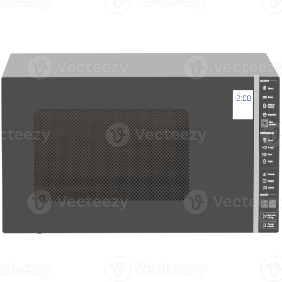 3d render black microwave oven front view with transparent background png