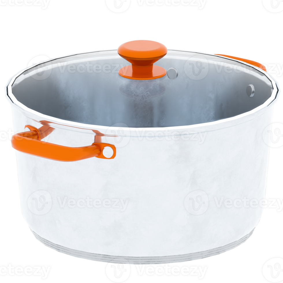 3d render cooking pot with orange handles with transparent background png