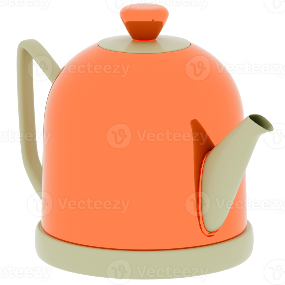 3d render orange electric kettle kitchen appliance with transparent background png
