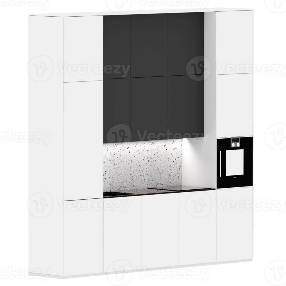 3d render minimalist kitchen black white terrazzo oven with transparent background png