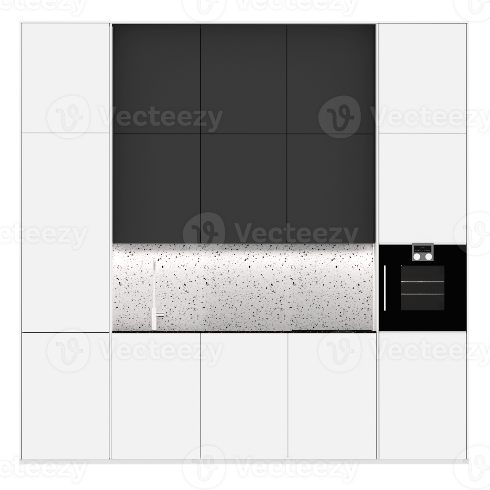 Render minimalist kitchen black white terrazzo oven with transparent background png