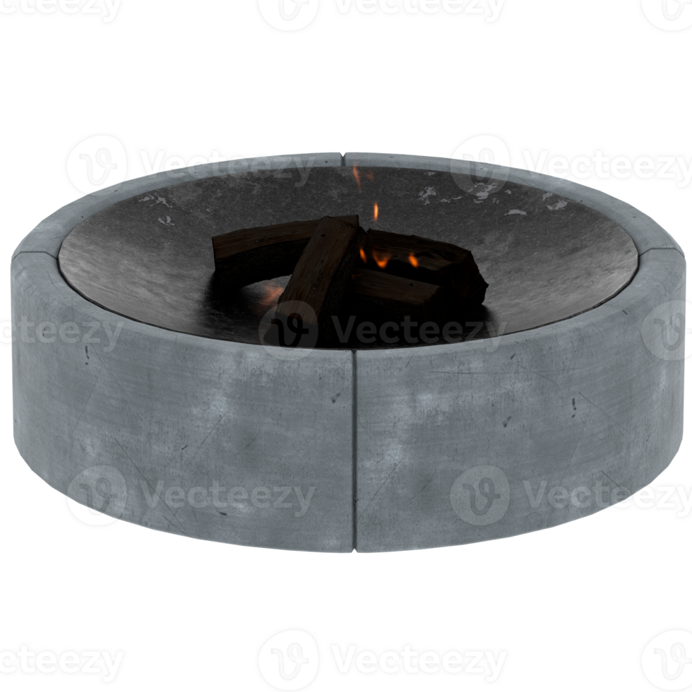 3d render outdoor concrete fire pit with transparent background png