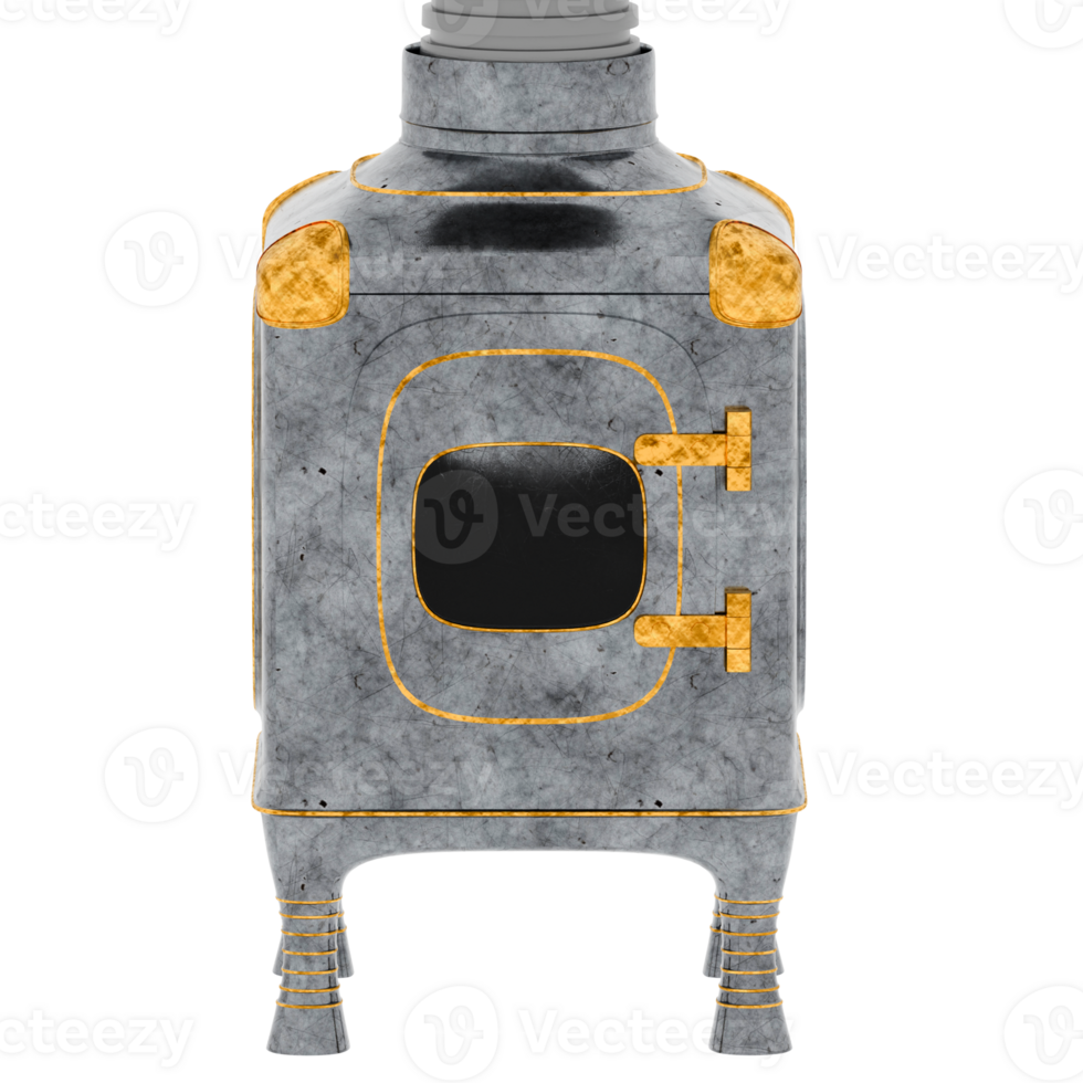 Render antique stove metallic gold with transparent background png