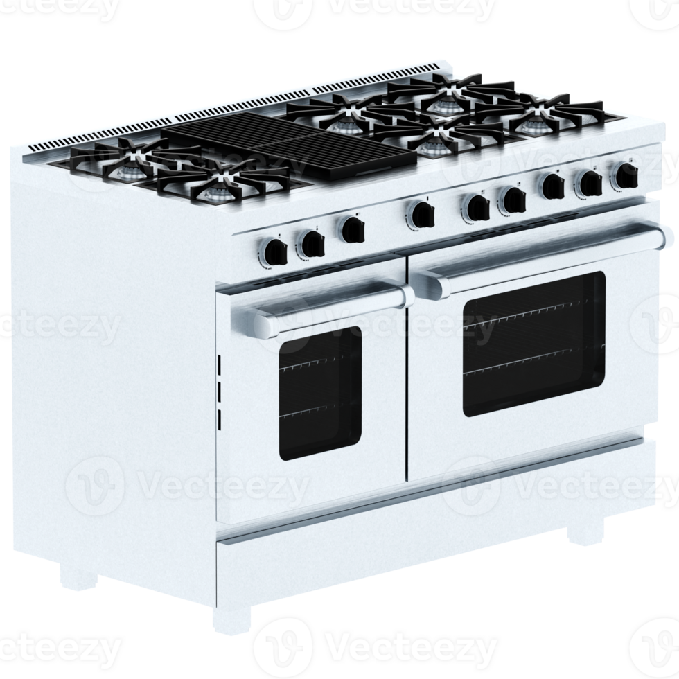 3d render modern silver gas stove with transparent background png