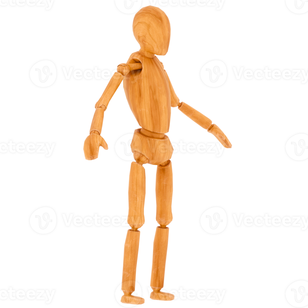 3d render wooden mannequin pose with transparent background png