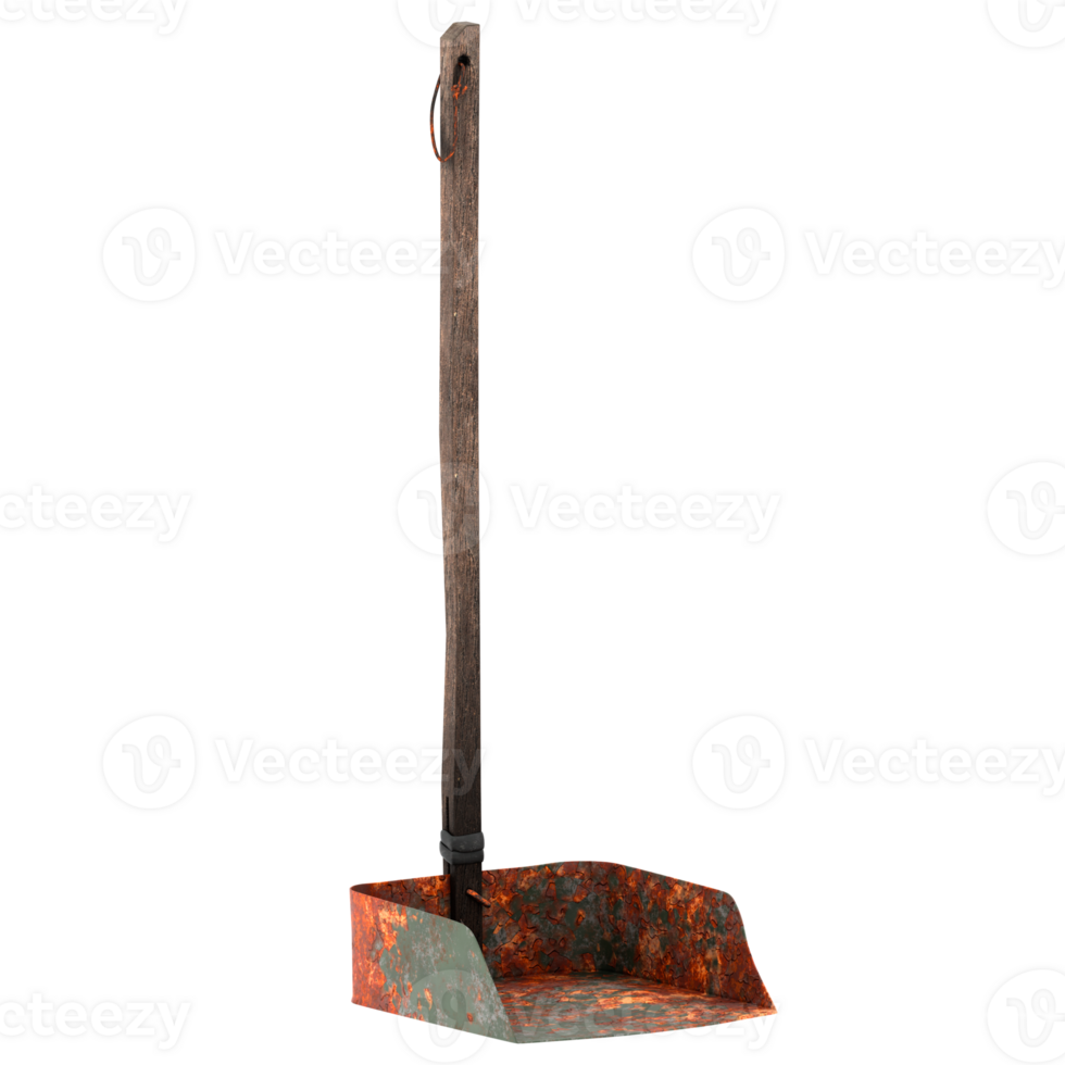 3d render rusty metal dustpan with transparent background png