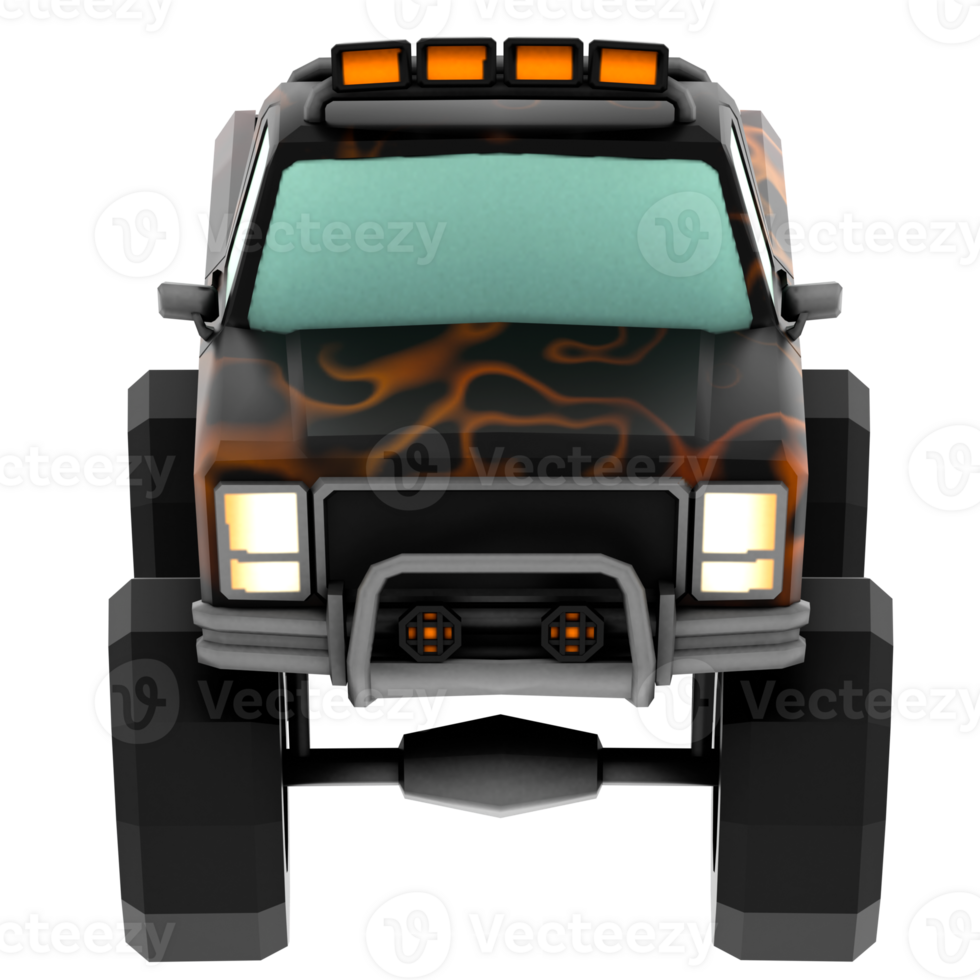 3d render monster pickup truck with transparent background png