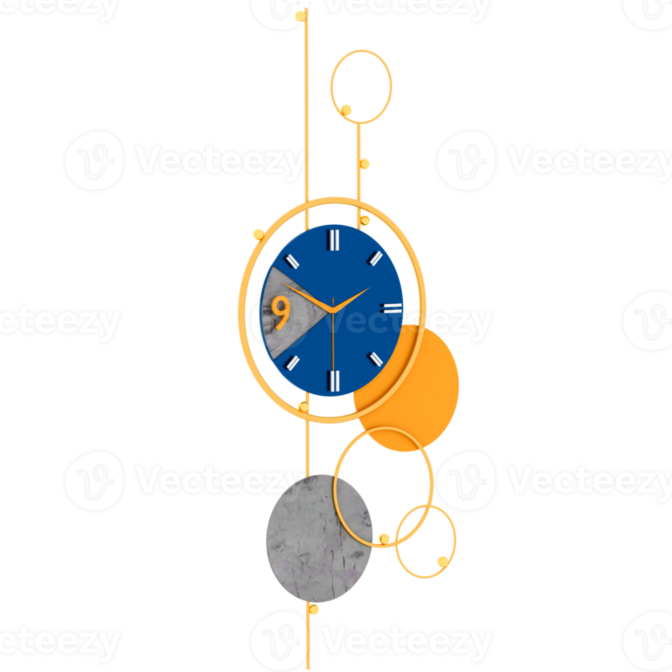 Render abstract geometric wall clock with transparent background png