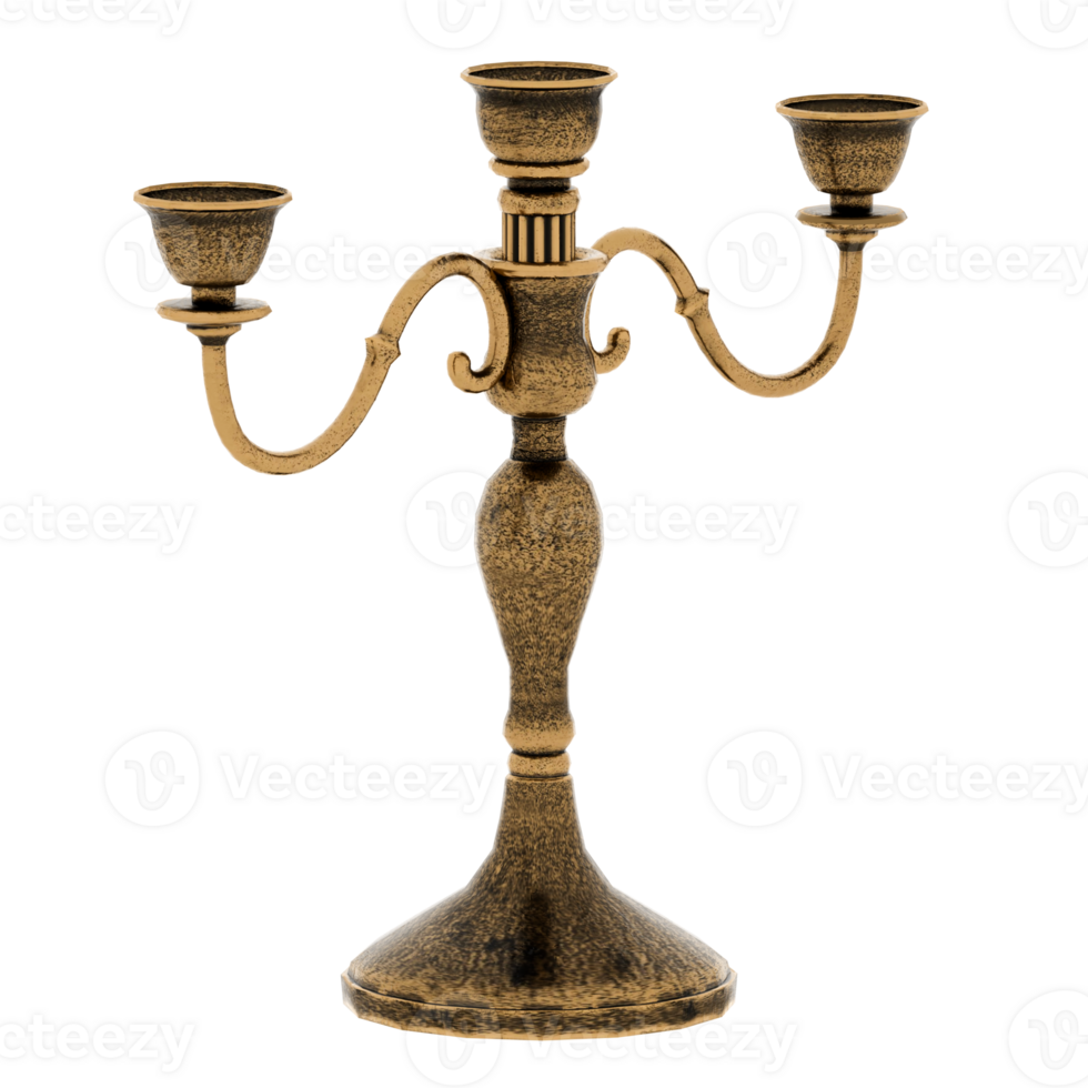 Render vintage brass candelabra candle holder with transparent background png