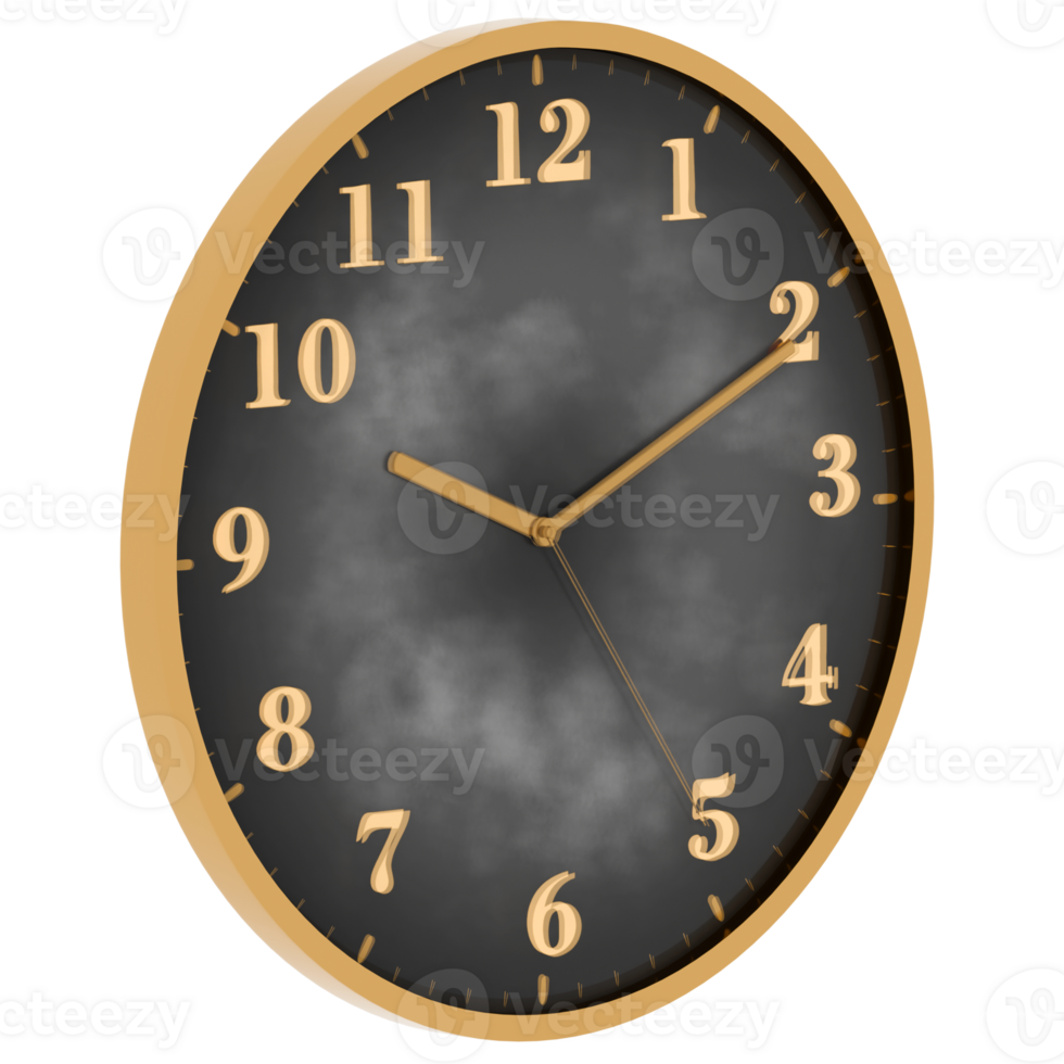 3d render classic wall clock gold frame with transparent background png