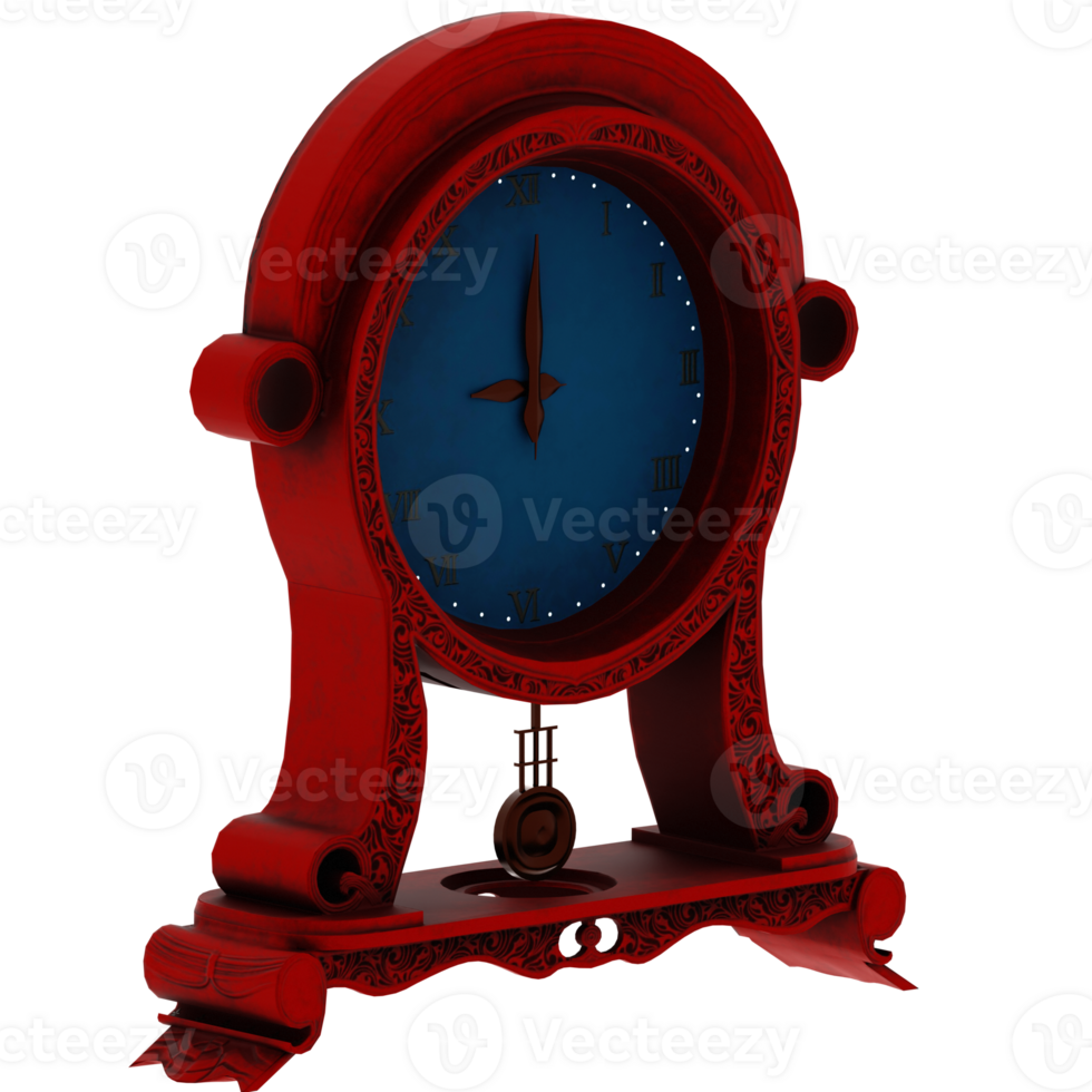 3d render antique red table clock with transparent background png