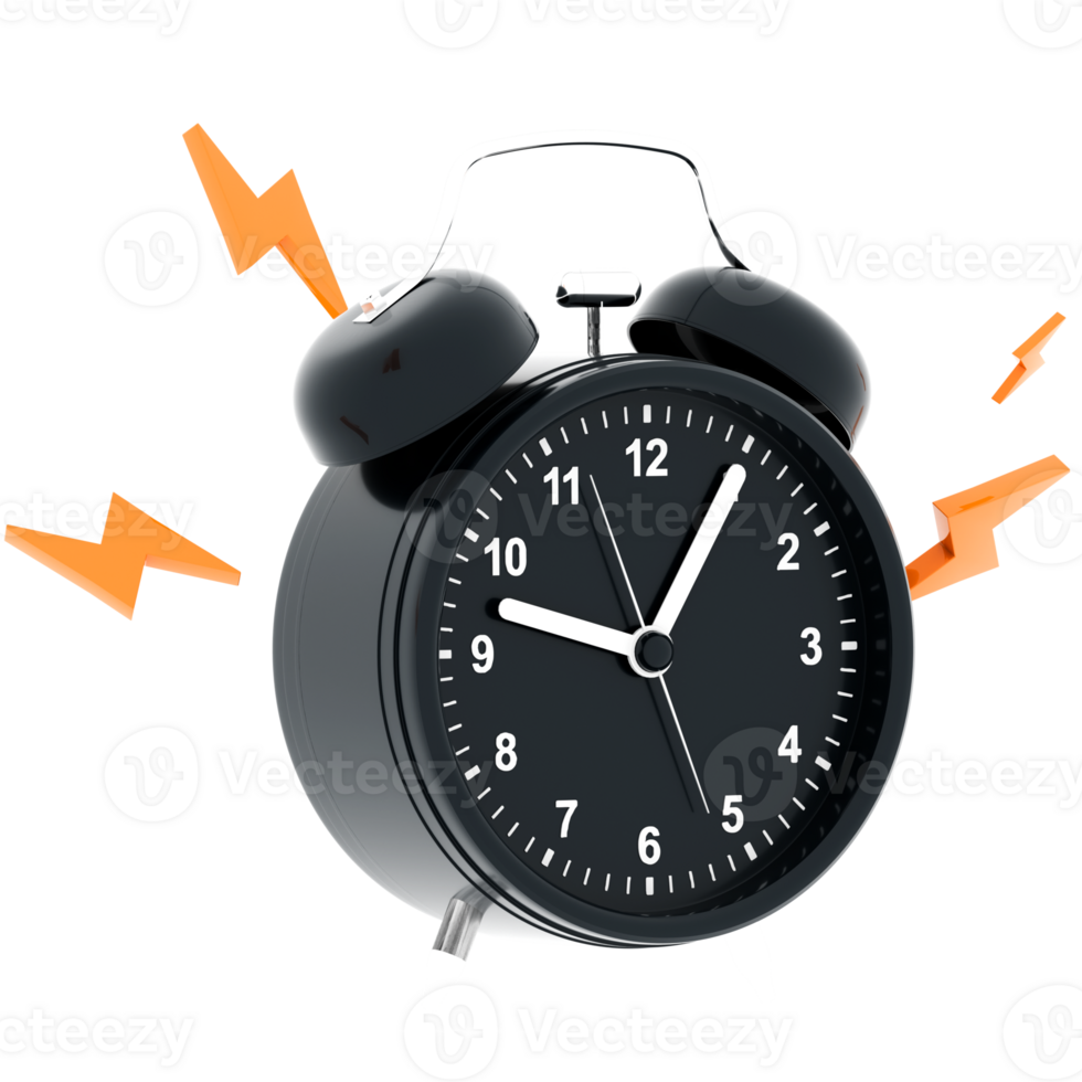 Render black alarm clock ringing sound with transparent background png