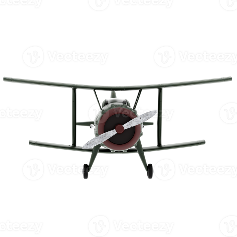 3d render military biplane toy green with transparent background png